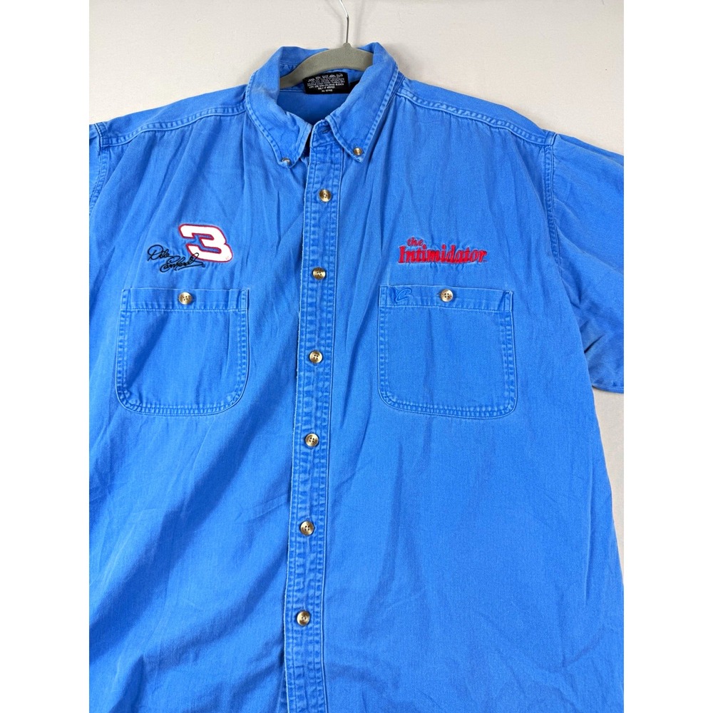 Chase Authentics blue ss twill cotton button up shirt embroidered, men's XL